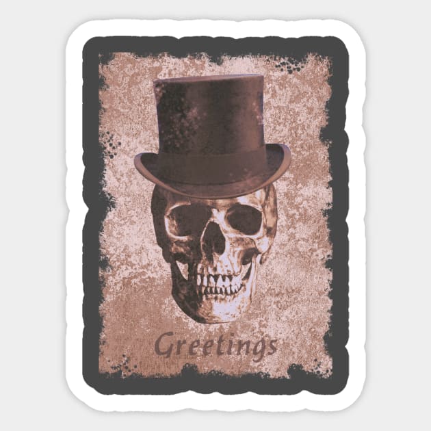 Skull in Top Hat spooky macabre Red Sticker by Mazz8 Designs